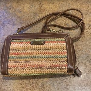 Brown/multicolor weave shoulder wallet